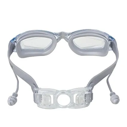 Swim Goggles with Ear Plugs Attached for Men and Women - Adjustable Straps, Silicone Eye Seal, UV Protection and Anti Fog Lenses Swimming Goggle - by Splaqua